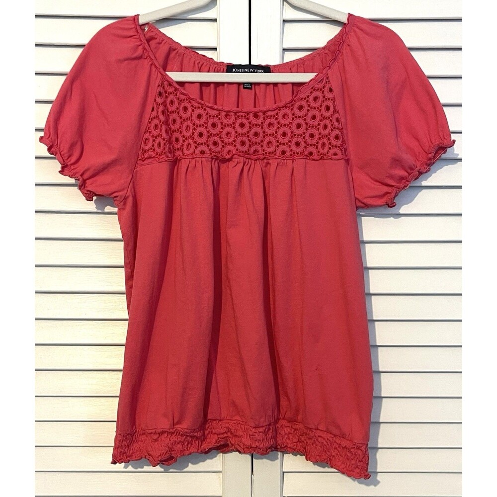Jones New York Signature Shirt Pullover Eyelet Scoop Neck Women’s Size Large